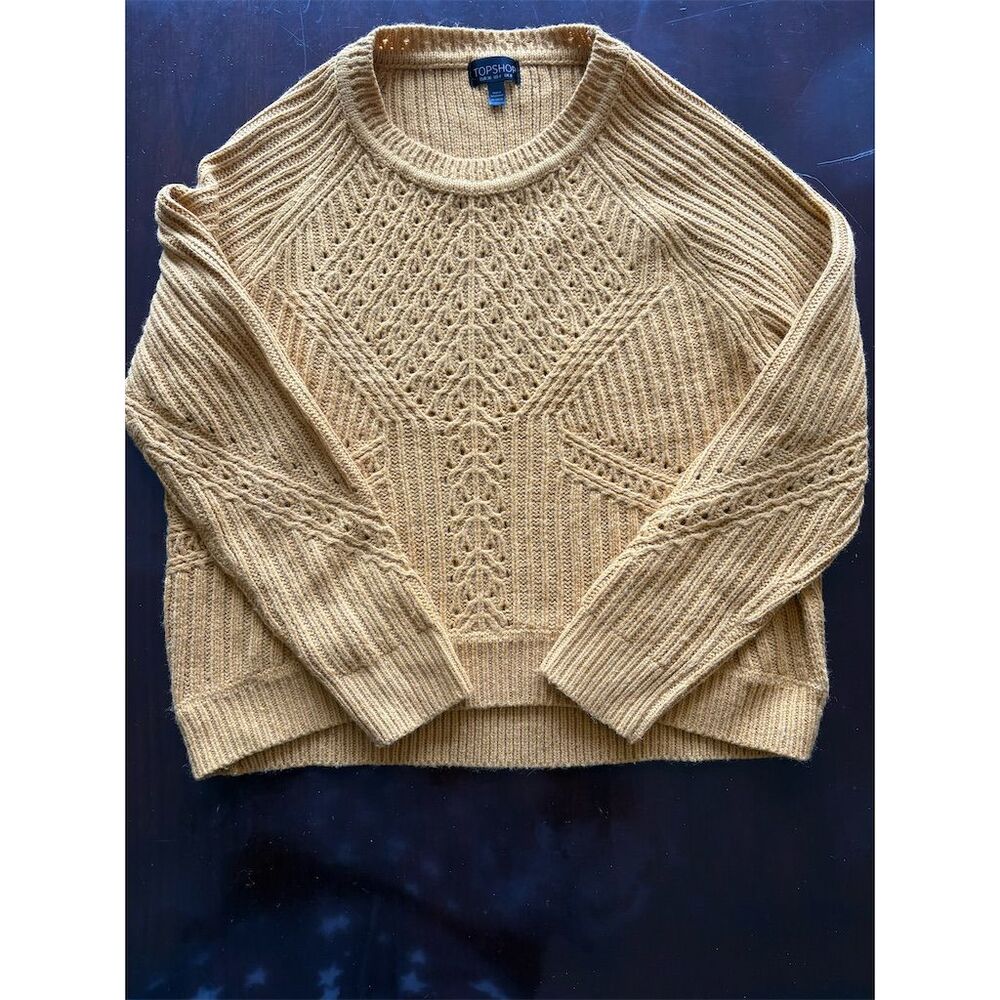 Topshop Women's Mustard Yellow Cable Knit Pullover Sweater Size 4